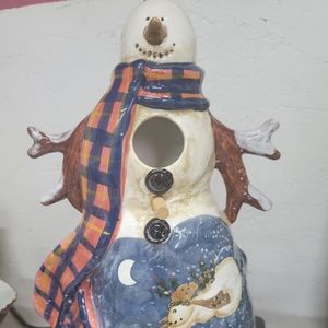 Snowman ornament 12" tall birdhouse. Hand Pai ted